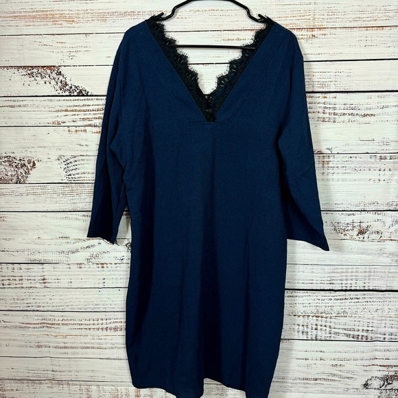 Amaryllis Dress lace detail dark navy half sleeve size 2X midi dress - Picture 6 of 8